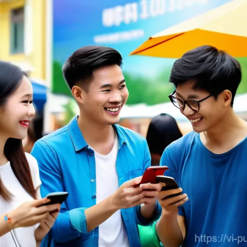 정부의 경제 정책과 효율성 - A vibrant scene in a modern Vietnamese city square, showcasing digital transformation. Young Vietnam...