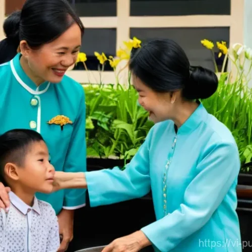 지방자치와 중앙정부 - **Prompt:** A heartwarming scene depicting a Vietnamese local official, dressed in appropriate forma...