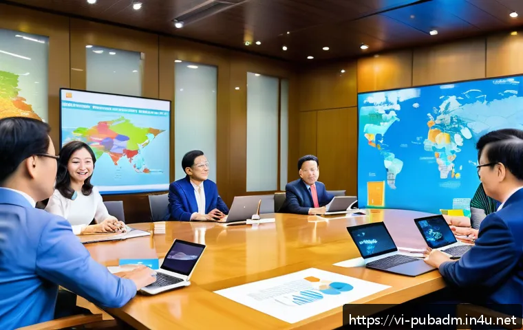 공공행정의 정책 의사결정 - A vibrant Vietnamese urban policy discussion scene featuring diverse government officials and commun...